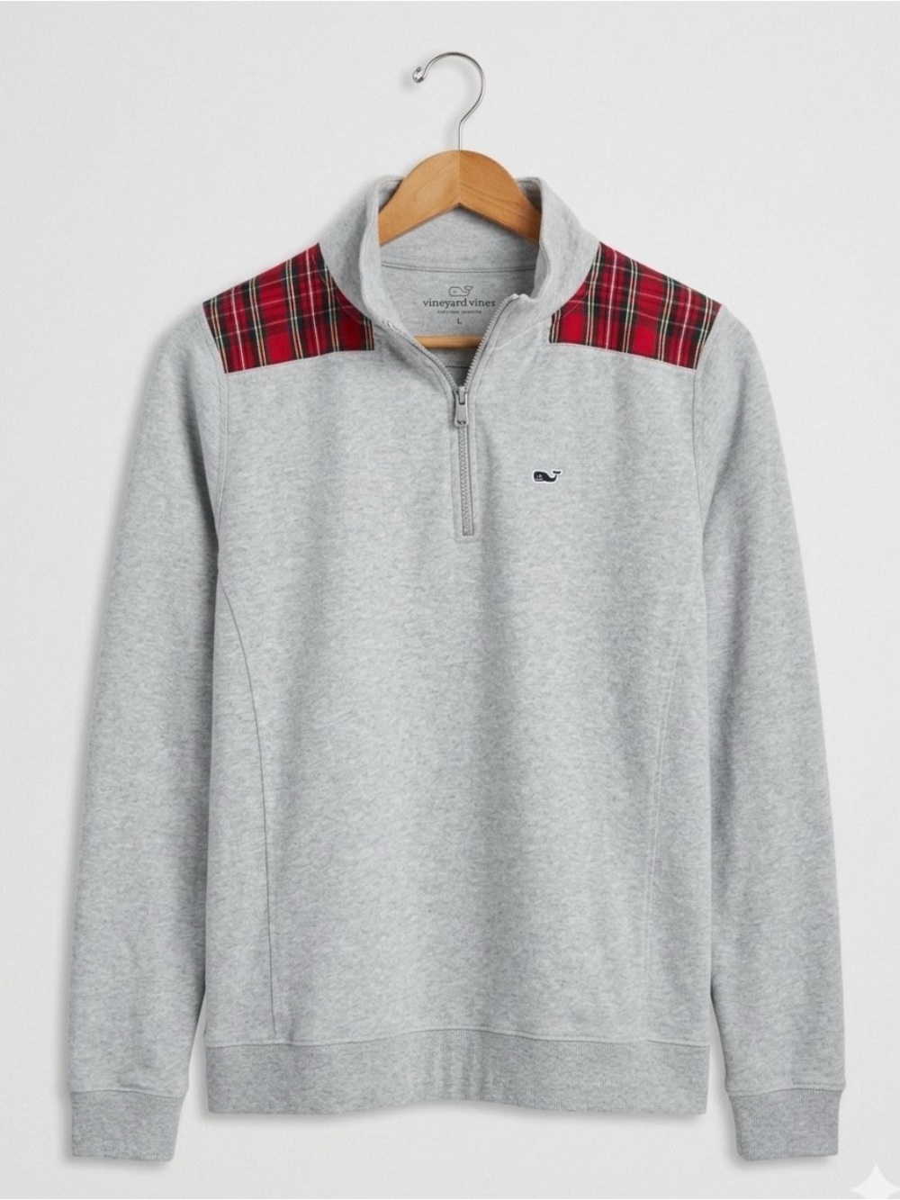 Vineyard Vines Quarter Zip Pull Over Plaid Shoulder Classic Preppy Size Large - Picture 2 of 12